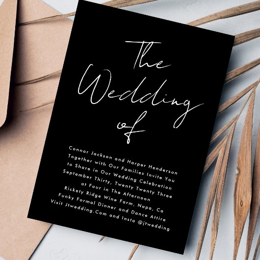 名前をカスタムするモダンズホワイト&ブラックザ結婚ーズ 招待状