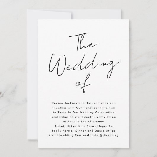 名前をカスタムするモダンズ白黒ザ結婚ーズ 招待状 (正面)