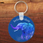 名前をカスタムするモダンゾウ動物デジタルアート キーホルダー (正面)