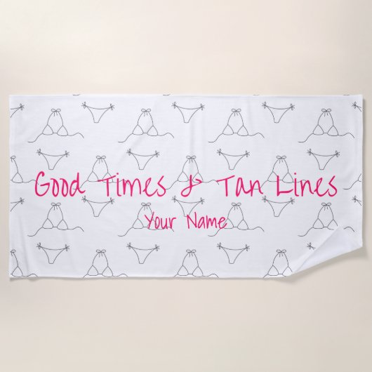 名前をカスタムするモダンビキニ ビーチタオル (正面)