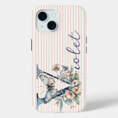 名前をカスタムするモダンフローラバタフライイニシャルネイビー Case-Mate iPhoneケース (裏面)