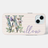 名前をカスタムするモダンフローラバタフライイニシャルパープル Case-Mate iPhoneケース (裏面 (横))