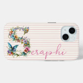 名前をカスタムするモダンフローラバタフライイニシャルピンク Case-Mate iPhoneケース (裏面 (横))