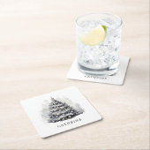 名前をカスタムするモダンブラック&ホワイトのクリスマスツリー スクエアペーパーコースター (インサイチュ)