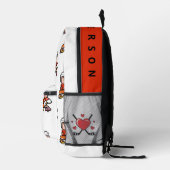名前をカスタムするモダンマンガのホッケー選手のラブサイン プリントバックパック (右)