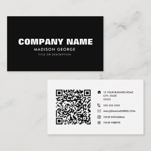 名前をカスタムするモダンミニマルSNS QRコード 名刺 (正面/裏面)
