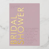名前をカスタムするモダンムーヴパープル金ゴールドブライダルシャワー 箔招待状 (正面)
