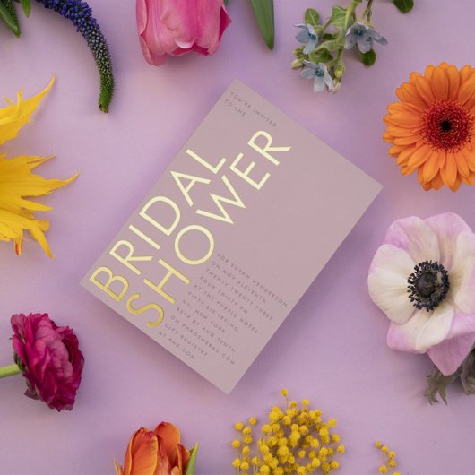 名前をカスタムするモダンムーヴパープル金ゴールドブライダルシャワー 箔招待状