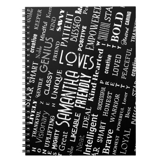 名前をカスタムするモダンワードアート独自の単語を追加 ノートブック (正面)