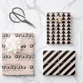 名前をカスタムするモダン卒業 ラッピングペーパーシート