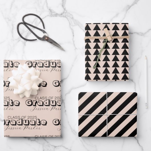 名前をカスタムするモダン卒業 ラッピングペーパーシート (正面)