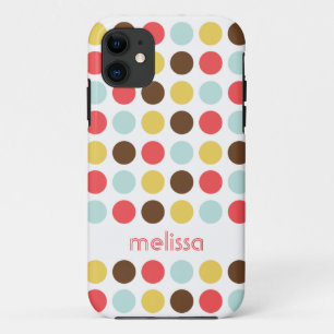 名前をカスタムするモダン水玉模様カラフルパターン iPhone 11 ケース