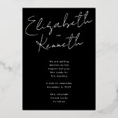 名前をカスタムするモダン金ゴールド救写真Our Date 箔招待状 (裏面)