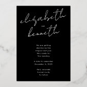 名前をカスタムするモダン金ゴールド救写真Our Date 箔招待状 (裏面)