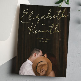 名前をカスタムするモダン金ゴールド救写真Our Date 箔招待状