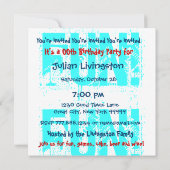 名前をカスタムするモダン00誕生日ブルーテンプレート 招待状 (裏面)