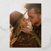 名前をカスタムするモダンWe Do金ゴールド写真Save The Date 箔招待状 (正面)