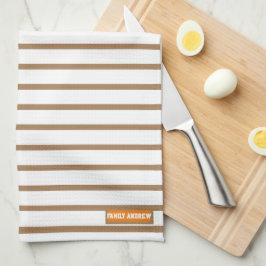 名前をカスタムするモノグラストライプム模様ホワイトブラウン キッチンタオル