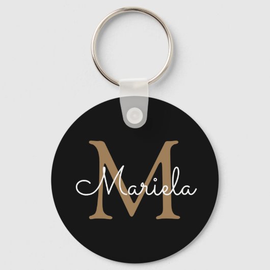 名前をカスタムするモノグラムかわいらし手書きブラック キーホルダー (正面)