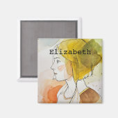 名前をカスタムするモノグラムのかわいいギフト水の色ガーリー マグネット (正面/裏面)