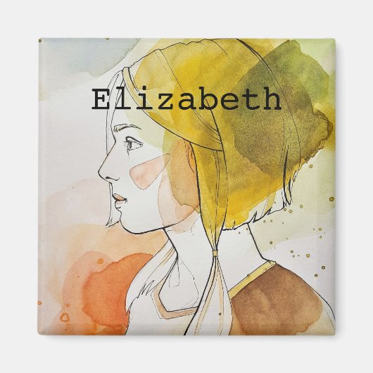 名前をカスタムするモノグラムのかわいいギフト水の色ガーリー マグネット (正面)