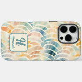 名前をカスタムするモノグラムのと水の色パターン(の模様が)ある Case-Mate iPhoneケース (裏面 (横))