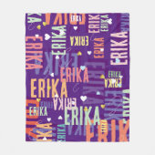 名前をカスタムするモノグラムのはっきりしたカラー紫 フリースブランケット (正面)