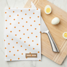 名前をカスタムするモノグラムのダイヤモンド模様ホワイトオレンジ キッチンタオル