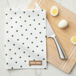 名前をカスタムするモノグラムのダイヤモンド模様ホワイトグリーン キッチンタオル