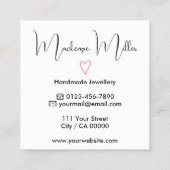 名前をカスタムするモノグラムの書道ピンクハート スクエア名刺 (裏面)