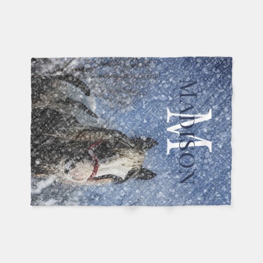 名前をカスタムするモノグラムウィンターホース フリースブランケット (正面(横))