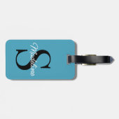 名前をカスタムするモノグラムオンかわいらしティール（緑がかった色）ブルー ラゲッジタグ (裏面横)