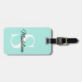 名前をカスタムするモノグラムオンパかわいらしステルターコイズ ラゲッジタグ (正面横)
