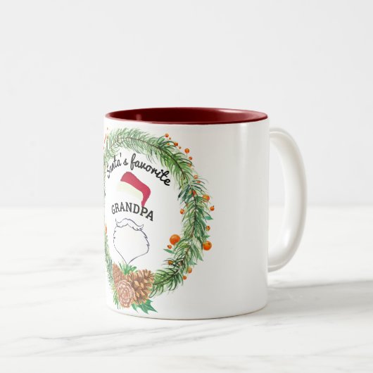 名前をカスタムするモノグラムクリスマスリースファミリー ツートーンマグカップ (正面右)