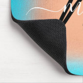 名前をカスタムするモノグラムグラデーションブルーバラ マウスパッド (コーナー)