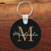名前をカスタムするモノグラムグラマラスなスクリプトブラック キーホルダー (正面)