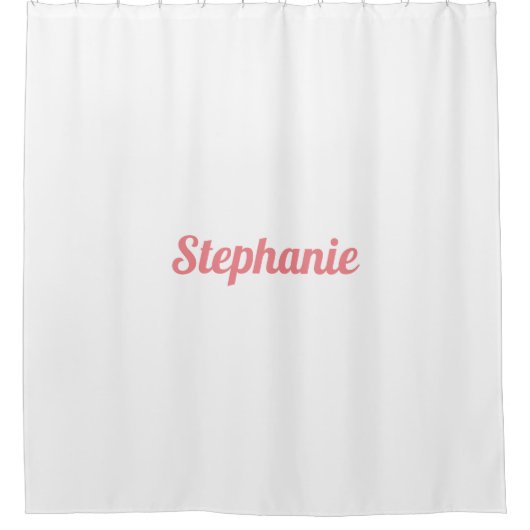名前をカスタムするモノグラムサーモンピンクホワイトデカールかわいい シャワーカーテン (正面)