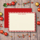 名前をカスタムするモノグラムジンガムレッドフェミニン ノートカード