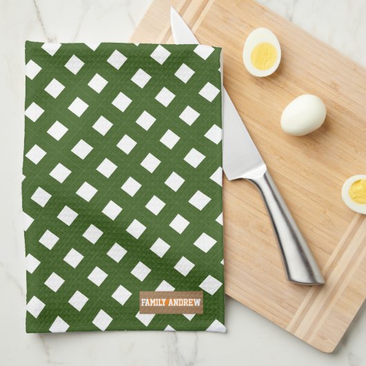 名前をカスタムするモノグラムスタイリッシュダイヤモンド キッチンタオル (四つ折り)