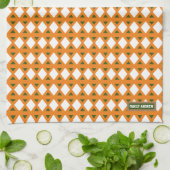 名前をカスタムするモノグラムスタイリッシュ模様オレンジグリーン キッチンタオル (折り畳み)