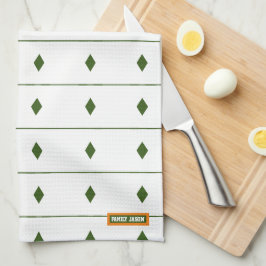 名前をカスタムするモノグラムストライプダイヤモンド白緑 キッチンタオル