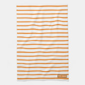 名前をカスタムするモノグラムストライプパターン白オレンジ キッチンタオル (縦)