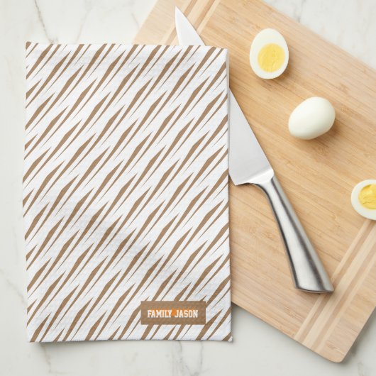 名前をカスタムするモノグラムストライプ波白褐色 キッチンタオル (四つ折り)
