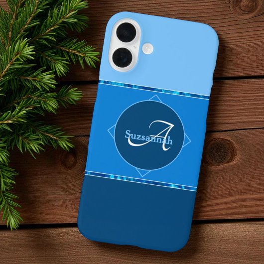 名前をカスタムするモノグラムスリーブルーグラデーションストライプ Case-Mate iPhoneケース