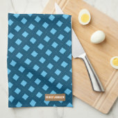 名前をカスタムするモノグラムダイヤモンドネイビースタイリッシュブルー キッチンタオル (四つ折り)