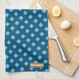 名前をカスタムするモノグラムダイヤモンドネイビースタイリッシュブルー キッチンタオル
