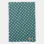 名前をカスタムするモノグラムダイヤモンドネイビーブルイエロー キッチンタオル (縦)