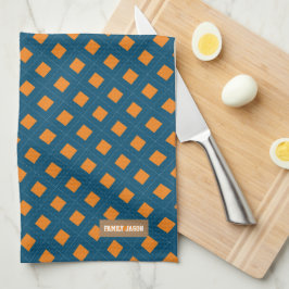 名前をカスタムするモノグラムダイヤモンドネイビーブルオレンジ キッチンタオル