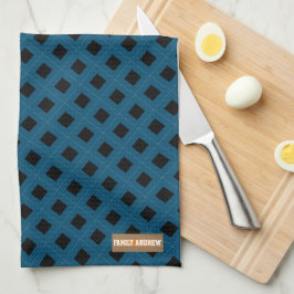 名前をカスタムするモノグラムダイヤモンドネイビーブルーブラック キッチンタオル