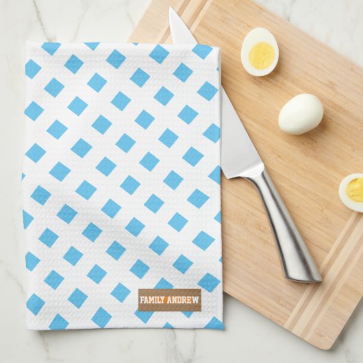 名前をカスタムするモノグラムダイヤモンドホワイトブルースタイリッシュ キッチンタオル (四つ折り)